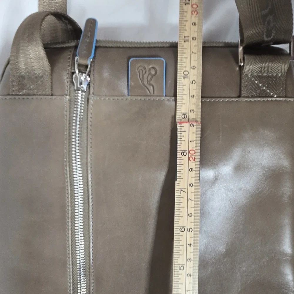 Piquadro Italian Leather Crossbody Organizer Bag Gray Blue Men's Travel EDC 11x9